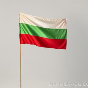 Луксозно сатенено знаме на България 60/100 см.с дървена дръжка 115 см.