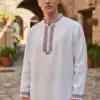 Кенарена мъжка риза с дълъг ръкав - 100% бродерия