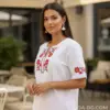 Кенарена дамска риза с къс ръкав – 100% бродерия