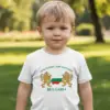 Детска бяла тениска с надпис "Моя страна моя България"