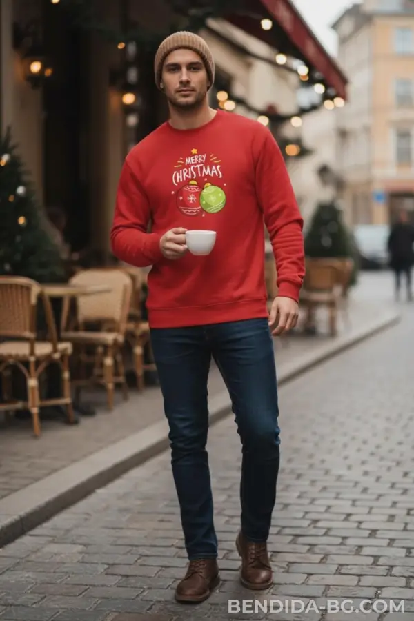 1760612118360785.png Коледна мъжка червена ватирана блуза с надпис „Merry Christmas“ и празнични играчки