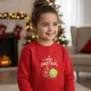Детска коледна червена ватирана блуза с надпис „Merry Christmas“ и празнични играчки- за момиче и момче