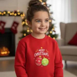 1760612118940927.png Детска коледна червена ватирана блуза с надпис „Merry Christmas“ и празнични играчки- за момиче и момче