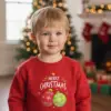 Детска коледна червена ватирана блуза с надпис „Merry Christmas“ и празнични играчки- за момиче и момче