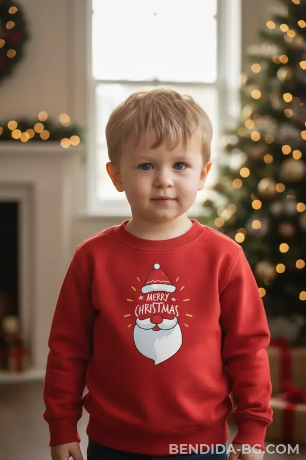 Детска коледна червена ватирана блуза с надпис „Merry Christmas“- за момиче и момче