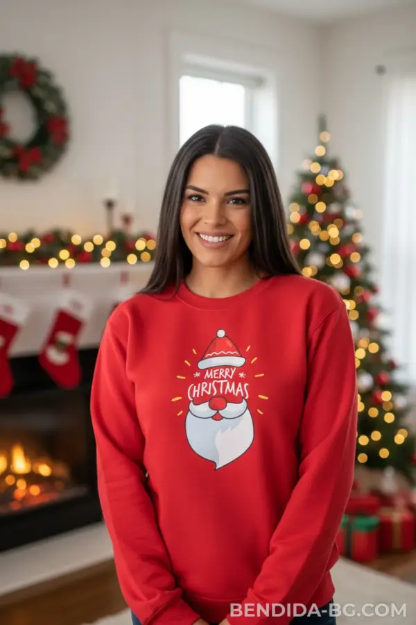 Коледна дамска ватирана червена блуза с надпис „Merry Christmas“