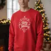 1760612860899422.png Коледна мъжка червена ватирана блуза с „Merry Christmas“ надпис