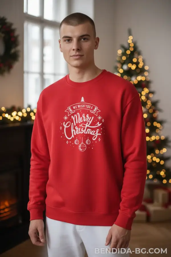 1760612860899422.png Коледна мъжка червена ватирана блуза с „Merry Christmas“ надпис
