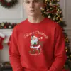 Коледна мъжка червена ватирана блуза с Дядо Коледа и надпис „Merry Christmas“