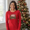 Коледна дамска червена блуза с надпис „Merry Christmas“ и рога на еленче