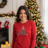 176061804584732.png Коледна дамска червена блуза с елха и надпис „Merry Christmas“