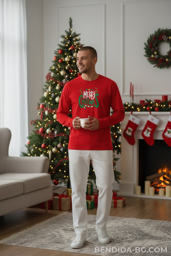 1760624569541592.png Коледна мъжка червена блуза с надпис „Merry Christmas“ и рога на еленче