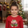 Детска коледна червена блуза с празничен венец и надпис „Merry Christmas“- за момиче и момче