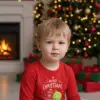 Детска коледна червена блуза с надпис „Merry Christmas“ и празнични играчки- за момиче и момче