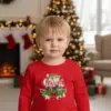 Детска коледна червена блуза с празничен венец и надпис „Merry Christmas“- за момиче и момче