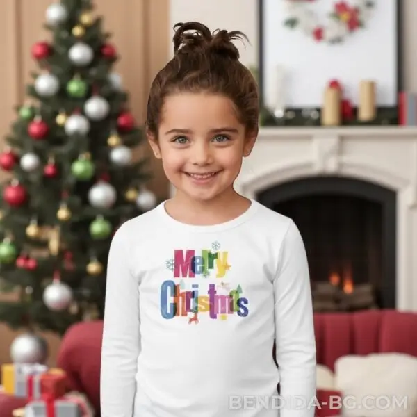 1760680821750144.jpg Детска коледна бяла блуза „Merry Christmas“ с цветна щампа-за момиче и момче