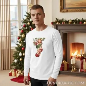 1760686711670582.jpg Коледна мъжка бяла блуза с коледно чорапче пълно с изненади