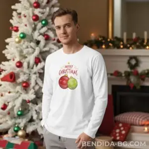 176068672966656.jpg Коледна мъжка бяла блуза с надпис „Merry Christmas“ и празнични играчки
