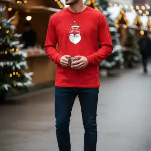 Коледна мъжка червена блуза с надпис „Merry Christmas“