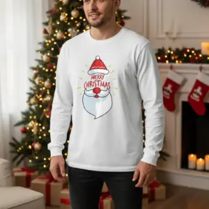 1760697261415707.png Коледна мъжка бяла блуза с надпис „Merry Christmas“