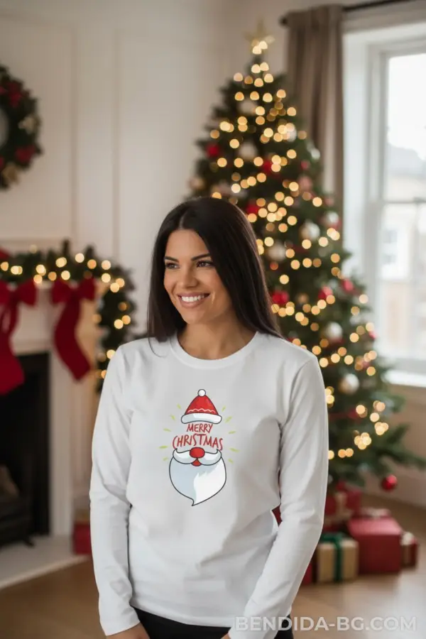 Коледна дамска бяла блуза с надпис „Merry Christmas“