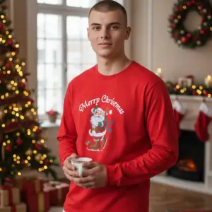Коледна мъжка червена блуза с Дядо Коледа и надпис „Merry Christmas“
