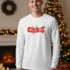Коледна мъжка бяла блуза „Merry Christmas“ с празнични коледни символи