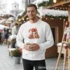 Коледна мъжка бяла ватирана блуза със подарък
