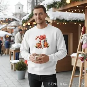 176112144878171.jpg Коледна мъжка бяла ватирана блуза със подарък