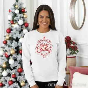 Коледна дамска ватирана бяла блуза с празнично послание Merry Christmas
