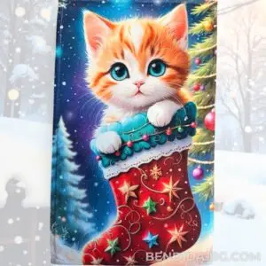 1761574227296744.jpg Коледна хавлиена кърпа - коте в чорапче 30/50 см.