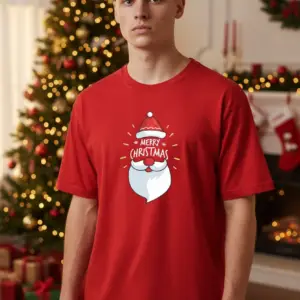 Коледна мъжка червена тениска с надпис “Merry Christmas“
