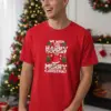 Коледна мъжка червена тениска с надпис “Merry Christmas“ и "Happy Holiday''