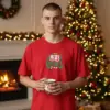 Коледна мъжка червена тениска с надпис “Merry Christmas“