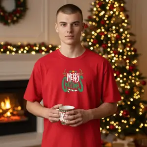 Коледна мъжка червена тениска с надпис “Merry Christmas“
