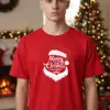 Коледна мъжка червена тениска с надпис “Merry Christmas“ и брада на Дядо Коледа