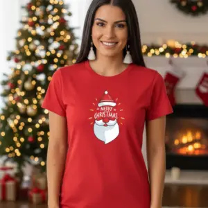 Коледна дамска червена тениска с надпис “Merry Christmas“