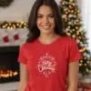 Коледна дамска червена тениска с надпис “Merry Christmas“
