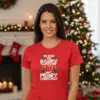 Коледна дамска червена тениска с надпис “Merry Christmas“ и "Happy Holiday''