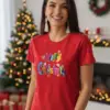 1761658765962530.png Коледна дамска червена тениска с надпис “Merry Christmas“