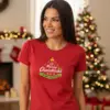 Коледна дамска червена тениска с надпис “Merry Christmas“