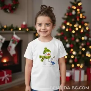 1761715318511245.jpg Коледна детска бяла тениска за момче и момиче със снежен човек