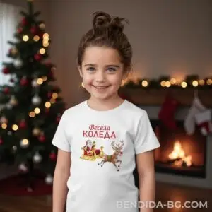 1761715319408185.jpg Коледна детска бяла тениска за момче и момиче с шейната на Дядо Коледа