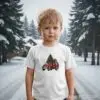 Коледна детска бяла тениска за момче и момиче с коледен камион
