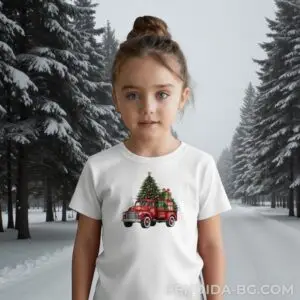 1761715322993006.jpg Коледна детска бяла тениска за момче и момиче с коледен камион