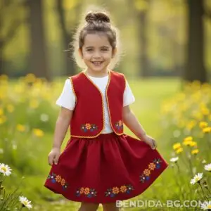 Детски фолклорен комплект – пола и елек (червен)
