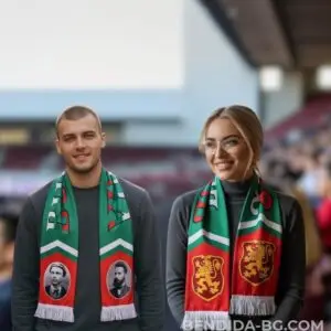 Двулицев зелен спортен шал - с Ботев и Левски 14/120 см