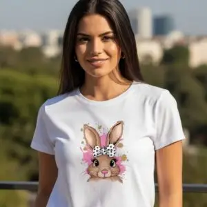 Великденска дамска тениска -„Кокетно зайче“