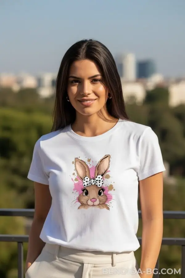 1j.jpg Великденска дамска тениска -„Кокетно зайче“