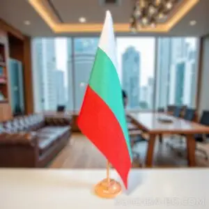 Дървена единична настолна стойка със знаме